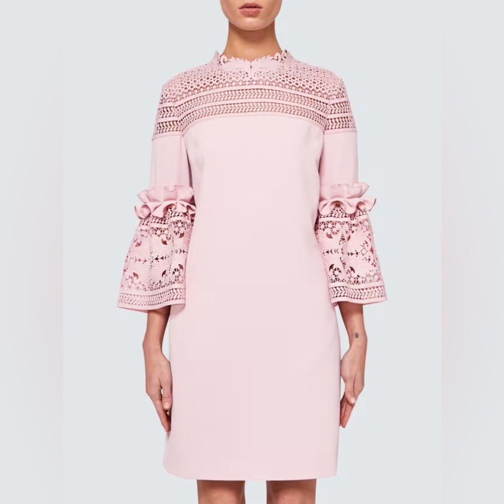 Ted Baker Lucila Dusty Pink Lace Bell Sleeved Tunic Dress Size 4 / Retail $495